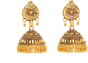 GoldNera Antique Textured Alloy Jhumki Earring