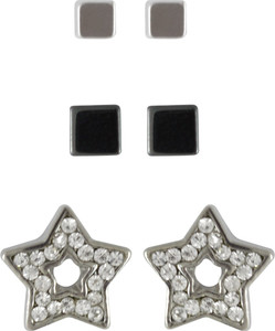 Sarah Combo Pack of 3, Cubicals & Rhinestone Star Metal Stud Earring