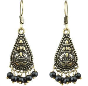 Waama Jewels Black Pearl silver Plated back Push Style for Women Pearl Brass Dangle Earring