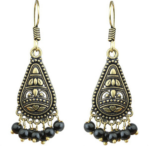 Waama Jewels Black Pearl silver Plated back Push Style for Women Pearl Brass Dangle Earring