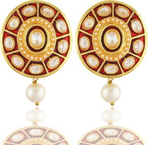 One Stop Fashion Fashionable Gold Plated Earrings with Red Enamel and White Stones Alloy Dangle Earring