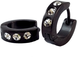 Ammvi Ip Tungsten Sleek With Trio Cz For Men Stainless Steel Huggie Earring
