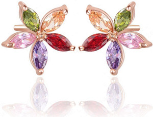 WearYourFashion Flower Cubic Zirconia Alloy Stud Earring