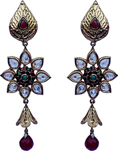 Kundaan Polki Style Crystal Copper, Alloy Drop Earring