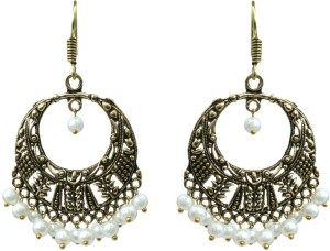 Waama Jewels White Gold Plated for Women Ear Wire Cluser Gift to Mum Party Wear Pearl Brass Chandelier Earring
