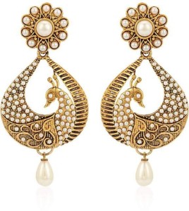 Jewels Guru Antique Embedded Pearl Copper Drop Earring