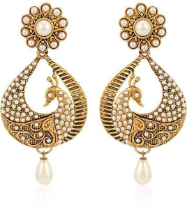 Jewels Guru Antique Embedded Pearl Copper Drop Earring
