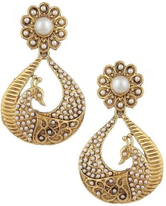 Jewels Guru Diva Style Pearl Alloy Dangle Earring
