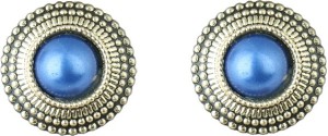 Waama Jewels Charming Blue Gold Plated Stud for Girls and Women Pearl Brass Stud Earring