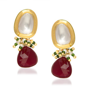 VK Jewels Red Kundan Alloy Drop Earring