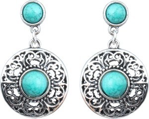 Waama Jewels Silver Plated back Push Style for women Office Wear Official Turquoise Brass Drop Earring