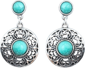 Waama Jewels Silver Plated back Push Style for women Office Wear Official Turquoise Brass Drop Earring