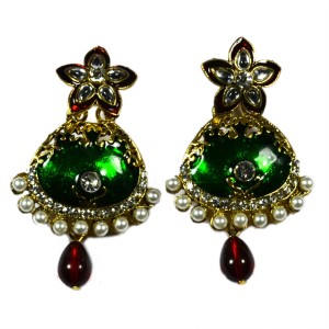Colors of Sin Traditional pearl enamel - Red Green Metal Dangle Earring, Drop Earring