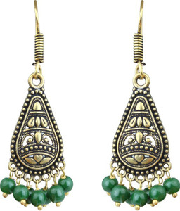 Waama Jewels White Pearl Gold Plated back Push Style for Women Pearl Brass Dangle Earring
