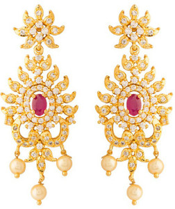 Voylla Artificial Classic Embellished Crystal Brass Dangle Earring