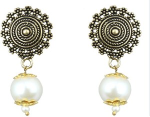 Waama Jewels Beautiful White Pearl Gold Plated Dangle & Drop For Women & Girls Pearl Brass Drop Earring
