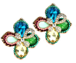 Jazz Jewellery Wedding wear Multi-color CZ Stone and Pearl Gold Plated Alloy Set Alloy Stud Earring