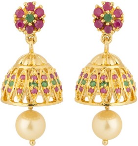 Voylla Artificial Classic Embellished Crystal Brass Jhumki Earring