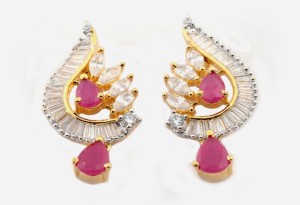 Waama Jewels Red Pear Delight Cubic Zirconia Alloy Stud Earring