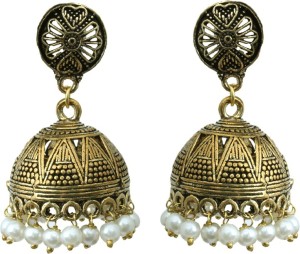 Waama Jewels White Gold Plated for Womens Push Cluser festival jewellery Wedding Pearl Brass Jhumki Earring
