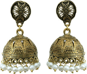 Waama Jewels White Gold Plated for Womens Push Cluser festival jewellery Wedding Pearl Brass Jhumki Earring