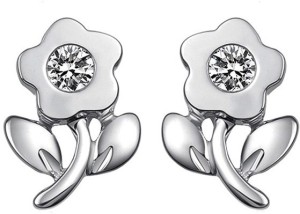 Kataria Jewellers Single Solitaire American Diamond 92.5 BIS Hallmarked Flower   Silver Stud Earring