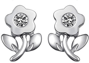 Kataria Jewellers Single Solitaire American Diamond 92.5 BIS Hallmarked Flower Silver Stud Earring