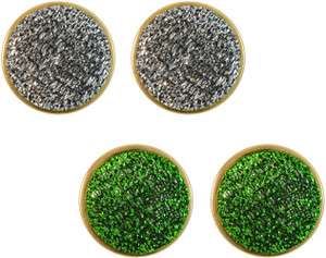 Sarah Pack of 2 Glitter Silver n Green Metal Stud Earring