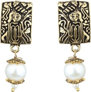 Waama Jewels Elegant Pair Of Earring Adorned With White Pearls Pearl Brass Drop Earring