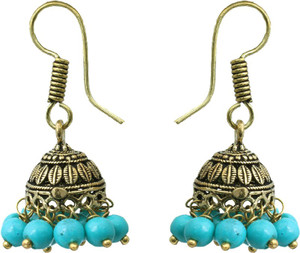 Waama Jewels Aqua Gold Plated for Women Ear Wire Cluser Glitters Daily Wear Pearl Brass Jhumki Earring