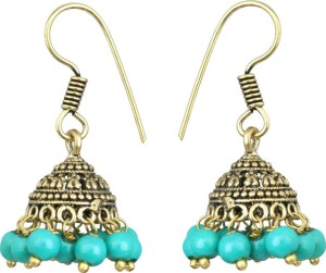 Waama Jewels Elegant Pair Of earring Adorned With Turquoise Pearls Pearl Brass Jhumki Earring