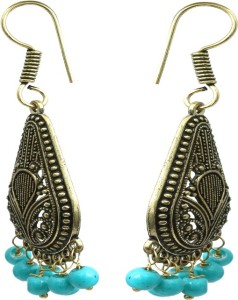 Waama Jewels Aqua Gold Plated for Girl Ear Wire Cluser lattice work Daily Wear Pearl Brass Dangle Earring