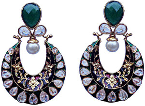 Kundaan Polki Style Crystal Copper, Alloy Chandbali Earring