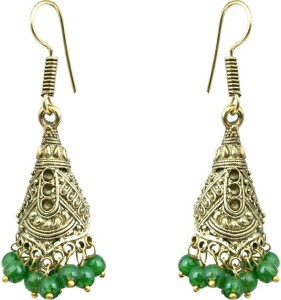 Waama Jewels Green Festive Golden Oxidised Special Collection Fashion ethnic jewellery Pearl Metal Jhumki Earring