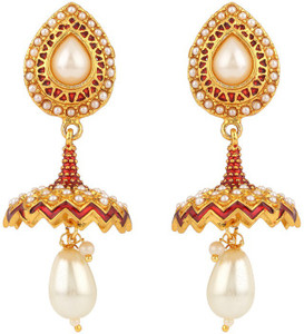 Rajwada Arts Fancy Umbrella Design With Red Enamel Brass Drop Earring