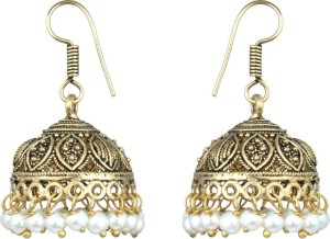 Waama Jewels Elegant Pair Of earring Adorned With White Pearls Pearl Brass Jhumki Earring