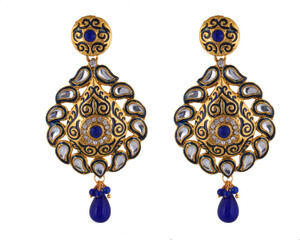 Fasherati Traditional Blue Kundan Minakari Alloy Chandbali Earring