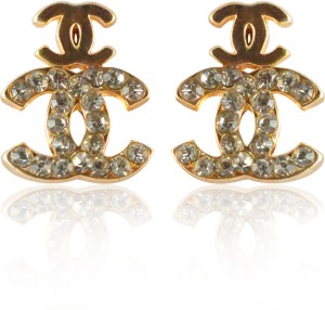 Chanel Gold Tone Large Faux pearl CC Stud Earrings Chanel