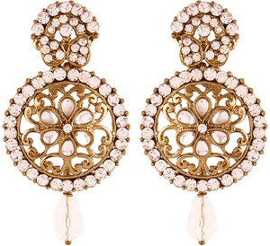 I Jewels Traditional Gold Plated Stone Alloy Chandelier Earring