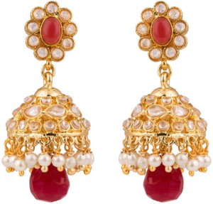 Rajwada Arts Red Stones Brass Jhumki Earring