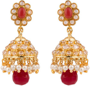 Rajwada Arts Red Stones Brass Jhumki Earring