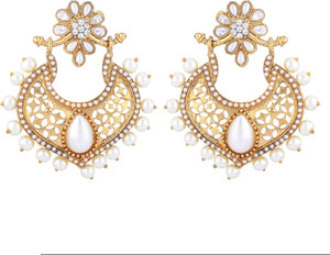 Cyan Sparkle Brass Chandbali Earring