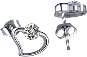 Kataria Jewellers Single Solitaire American Diamond 92.5 BIS Hallmarked Flower Silver Stud Earring