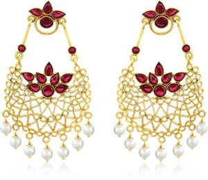 Spargz Jhoomer Gold Plated Earring Diamond, Pearl Brass Drop Earring