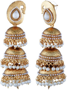 Tatva Designer Three Step Pearl Jhumki Alloy Jhumki Earring
