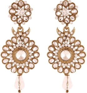 I Jewels Traditional Gold Plated Kundan Alloy Chandelier Earring
