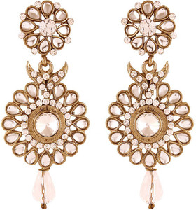 I Jewels Traditional Gold Plated Kundan Alloy Chandelier Earring