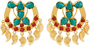 Bellezia Mangoe Turquoise, Coral Brass Chandbali Earring