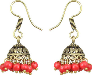 Waama Jewels Elegant Pair Of earring Adorned With Red Pearls Pearl Brass Jhumki Earring