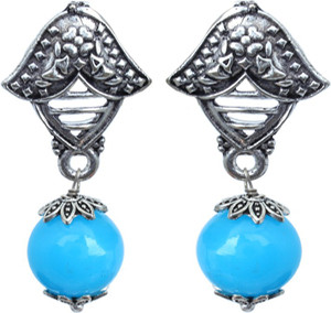 Waama Jewels Aqua Silver Plated for Girl Push Cluser spiritual jewelry Daily Wear Pearl Brass Dangle Earring